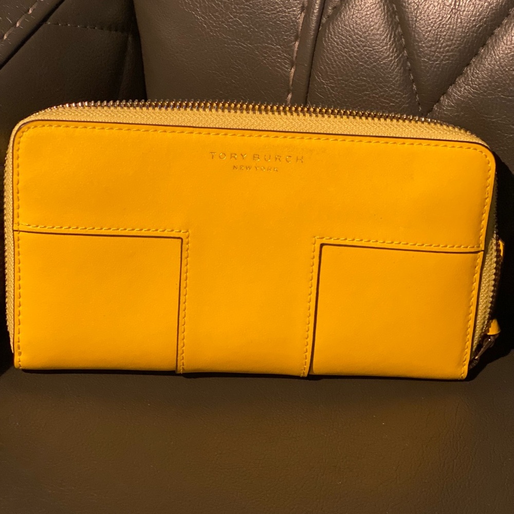 Tory Burch Yellow Leather Zip Wallet